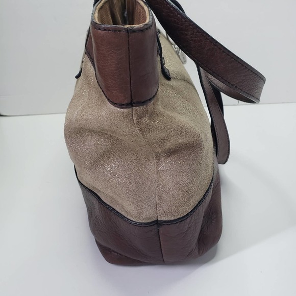 Fossil Zip Top Shoulder Bag Tote Leather Shimmer Fabric Purse - Picture 5 of 13